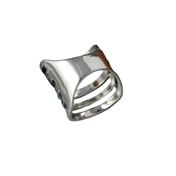 Boho Silver Plated with Turquoise Designed Ring - Picture 6 of 8